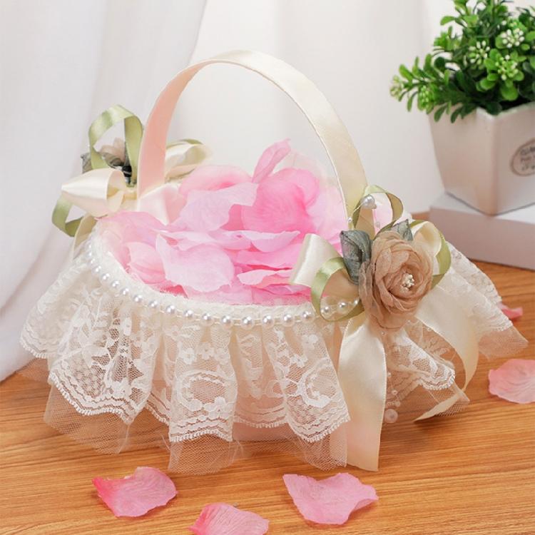 Delicate Wedding Flower Girl Basket with Lace Flowers Roses Ig Popular for Party