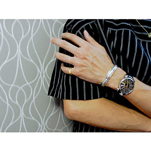 July Hawaiian Jewelry Bangle In Yellow Gold and Steel Silver, Honu Scroll Design, Small, for Men and Women