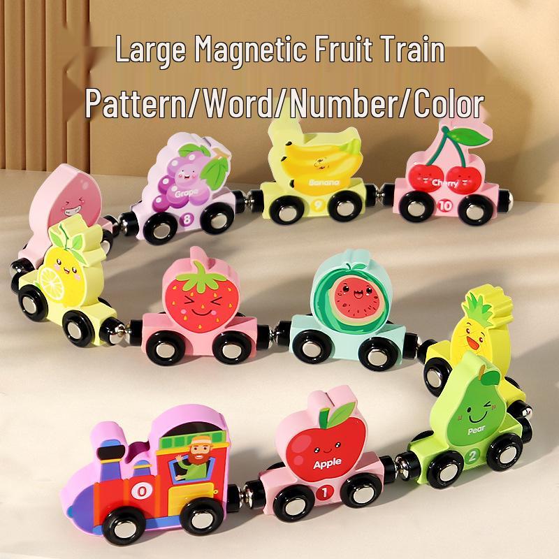 Dinosaur Wooden Magnetic Number Train - Children's Educational Pull-Along Toy with Cartoon Animal Building Blocks