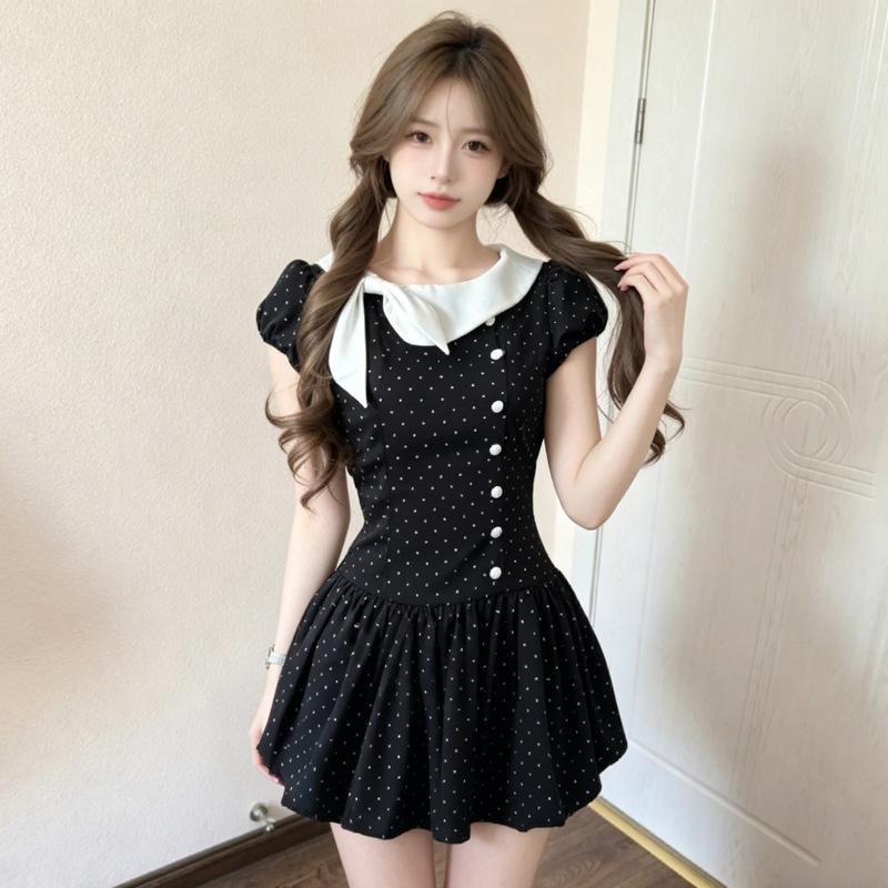 Polka Dot Daughter Sweet French Polka Dot Dress Summer Niche Design New Waist and Thin Dress Women