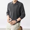 Cotton Seagull Neck Knitted Long Sleeve Polo Shirt Autumn Men'S Solid Color Jacquard Casual Versatile Pullover T-Shirt