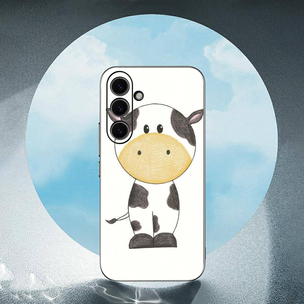 Cute Cartoon Black And White Cow For Samsung Galaxy S25 S24 S23 Ultra S22 S21 Plus S20 Black Soft Silicone Protective Case