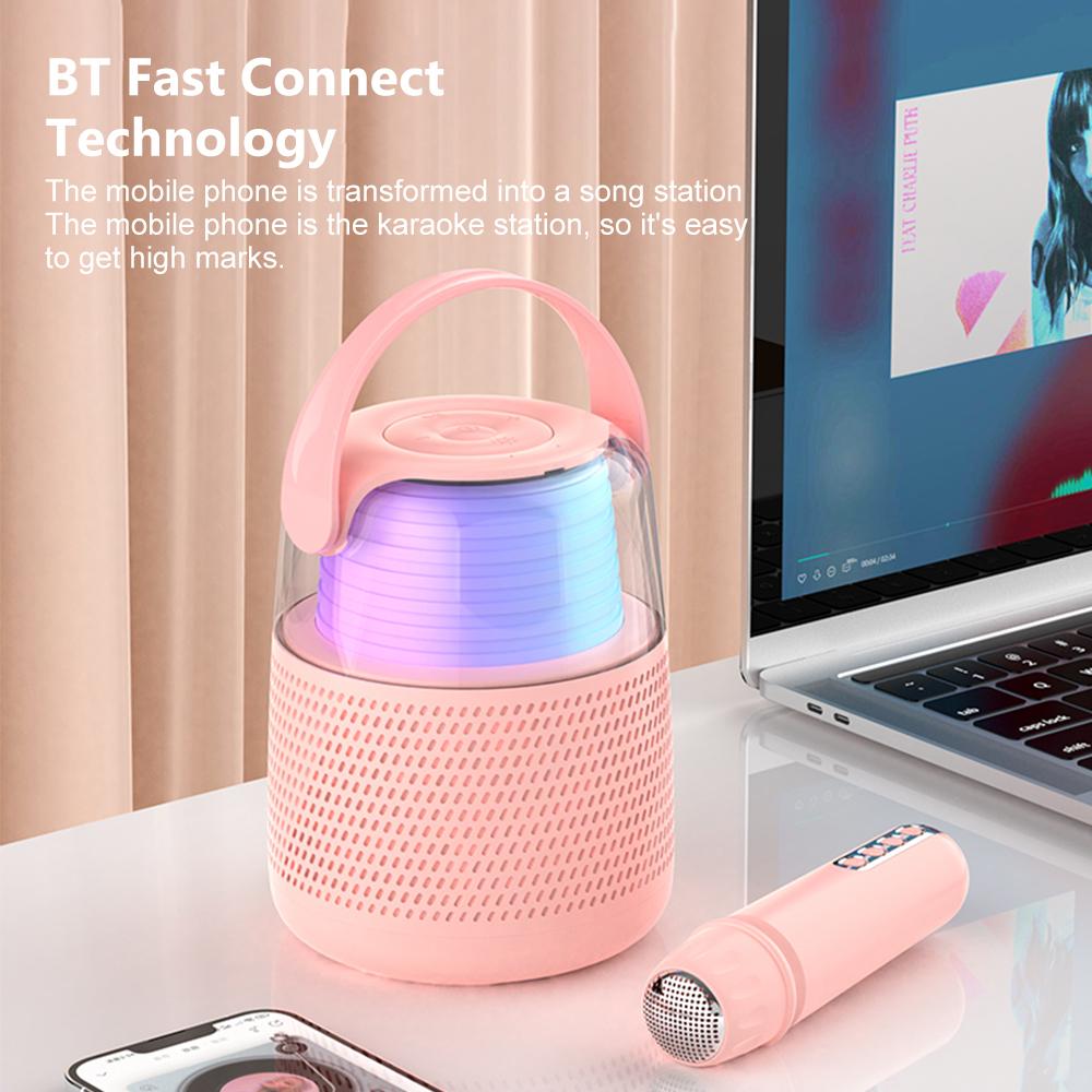 Barevná světla Domácí reproduktor Mini Karaoke Machine Dětský Přenosný Bluetooth reproduktor s bezdrátovým mikrofonem Rodinný reproduktor