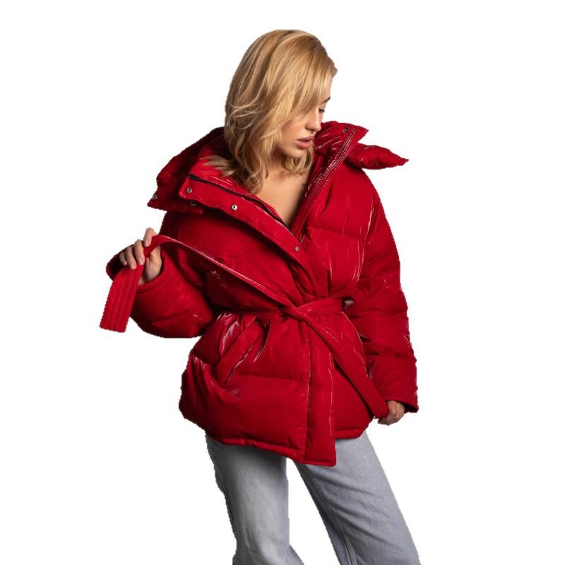Giacca imbottita invernale da donna con cappuccio, lucida, calda, in piuma d'anatra, vestibilità slim, capospalla casual