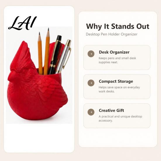 Thick Texture Pen Holder 3D Printed Red Bird Holder Cute Animal Pencil for Desk Storage Cup Desktop Organizer Pencils Makeup Brushes Stationery