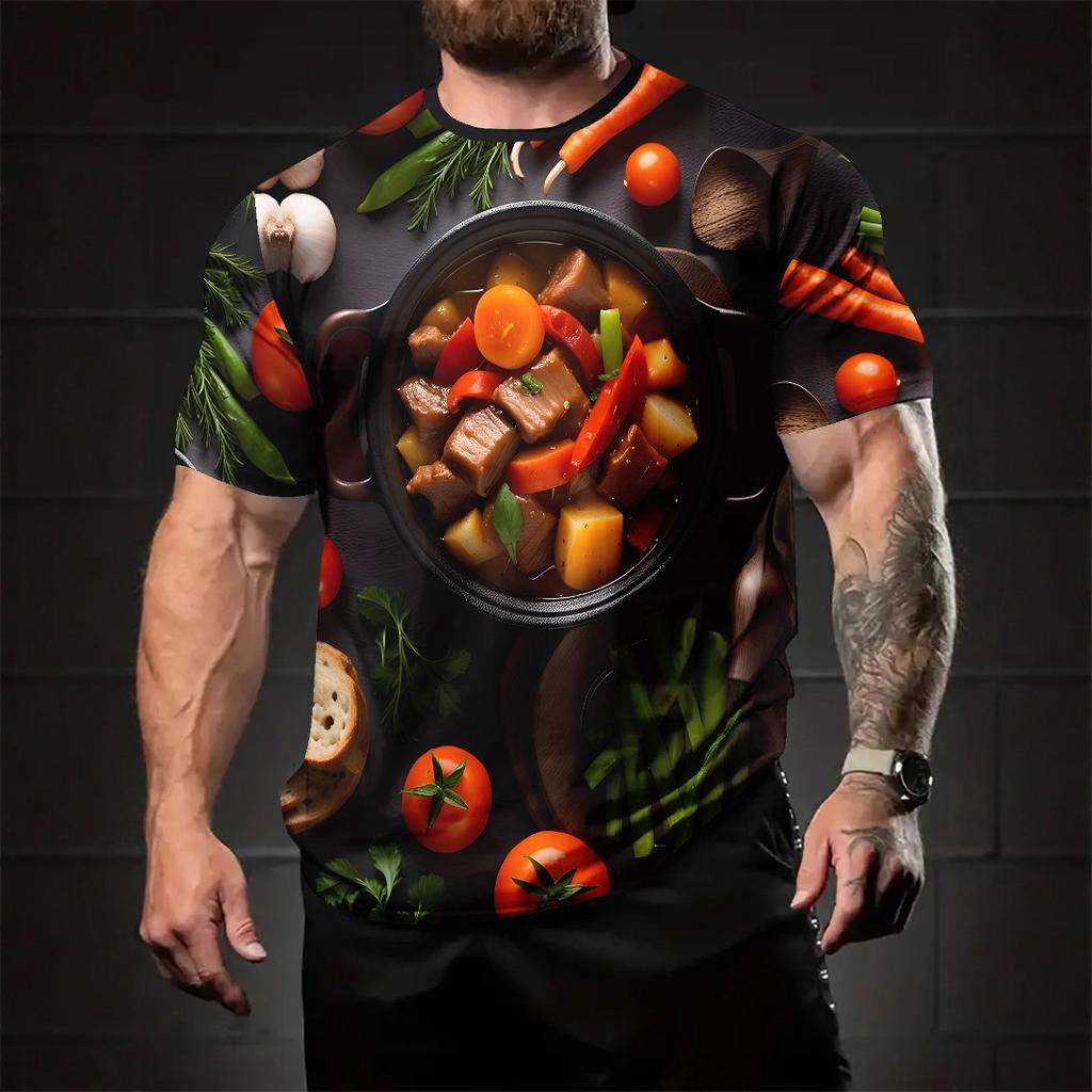 Summer Fashion Comfortable Loose Large T-shirt Fun 3D Printed Casual Breathable Sports Versatile Round Neck Short Sleeved Men's T-shirt