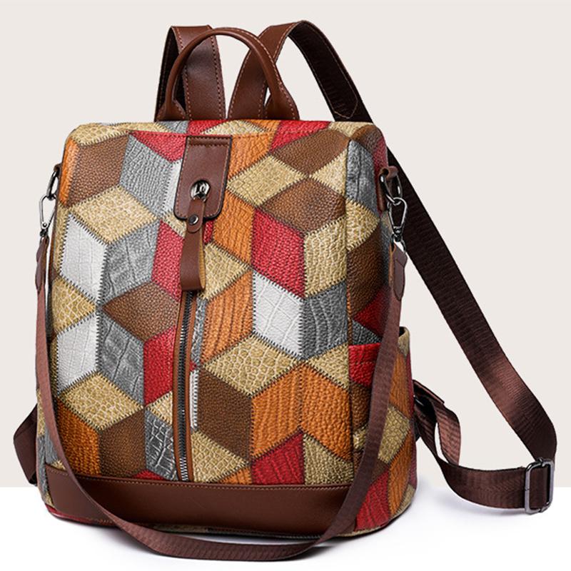 

Модная PU кожаная пэчворк новая сумка ретро контрастного цвета уличная трендовая женская сумка через плечо большой емкости дорожная сумка