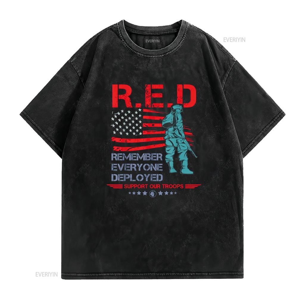 Red Friday Military T Shirt Remember Everyone Deployed Vintage Washed Comfortable Casual Top For Everyday Wear Stylish