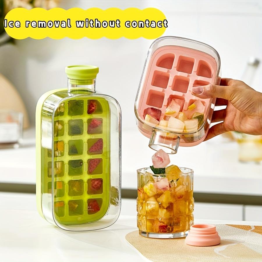 Dual-purpose Ice Cube Tray Water Bottle with Lid & Straw-Touchless Ice Cube Mold Tray Maker for Summer Outdoor Refreshing Drinks