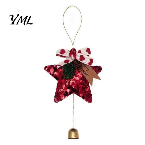 Durable Polyester Ornaments Glitter Star Bell Ornaments, Sequin Hanging Decoration with Bow Pine Seasonal Party Supplies Cone, Sparkly Christmas Tree