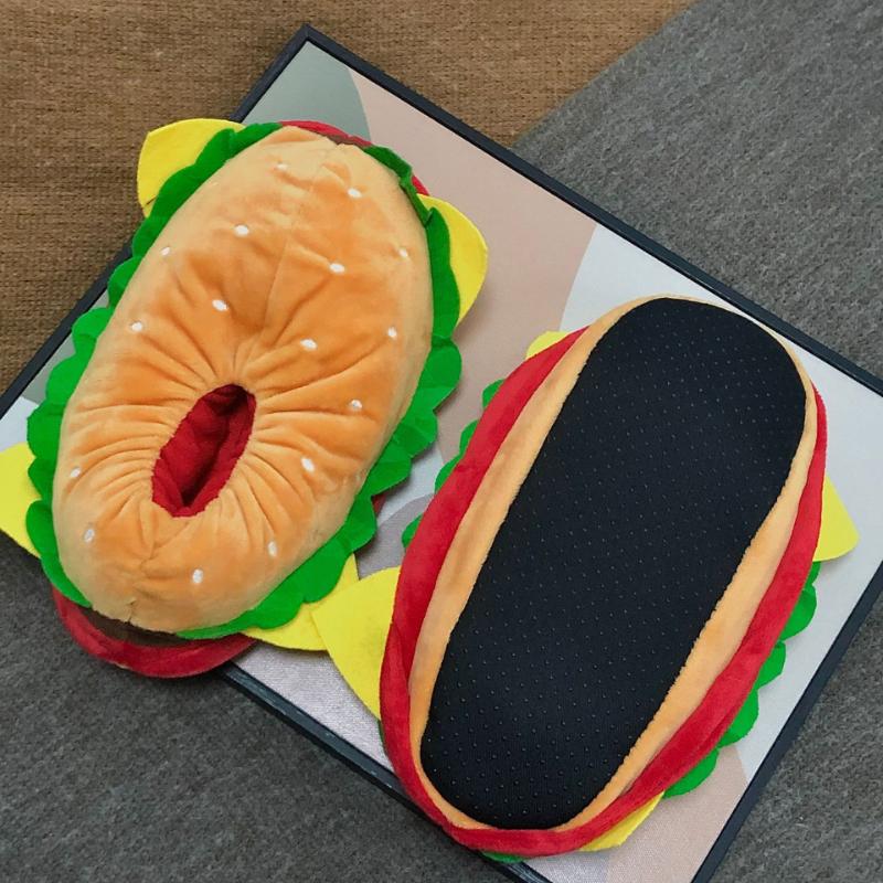 Papuci de bumbac amuzanți de modă pentru femei, pantofi drăguți cu desene animate hamburger, mărime unică, adidași, papuci de casă de interior pentru femei, papuci calduroși de iarnă, unisex