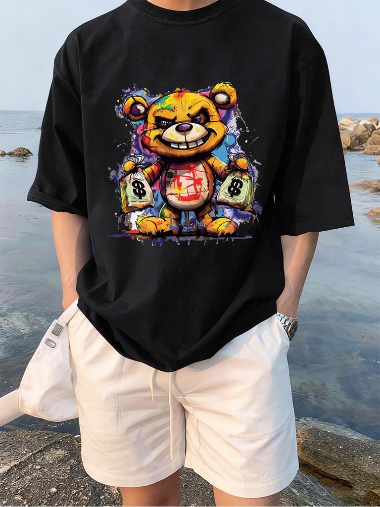 Colorful Bear Holding A Money Bag Printing TShirts Womens Summer Cotton T Shirt Loose ONeck Soft Tops Casual Womans Clothes