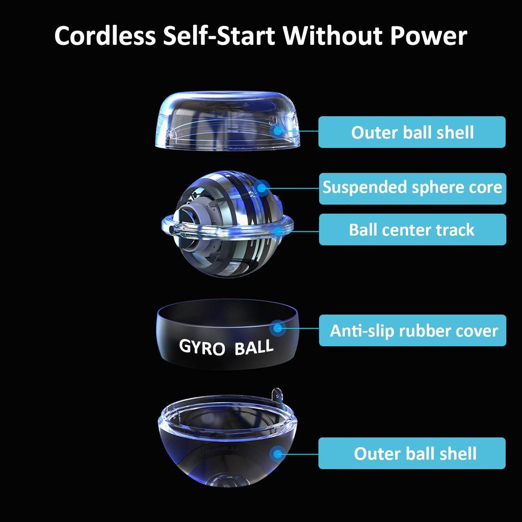 Auto-Start Power Gyro Ball Självlysande Hand Handled Underarmstränare Träna led och muskler med LED-lampor
