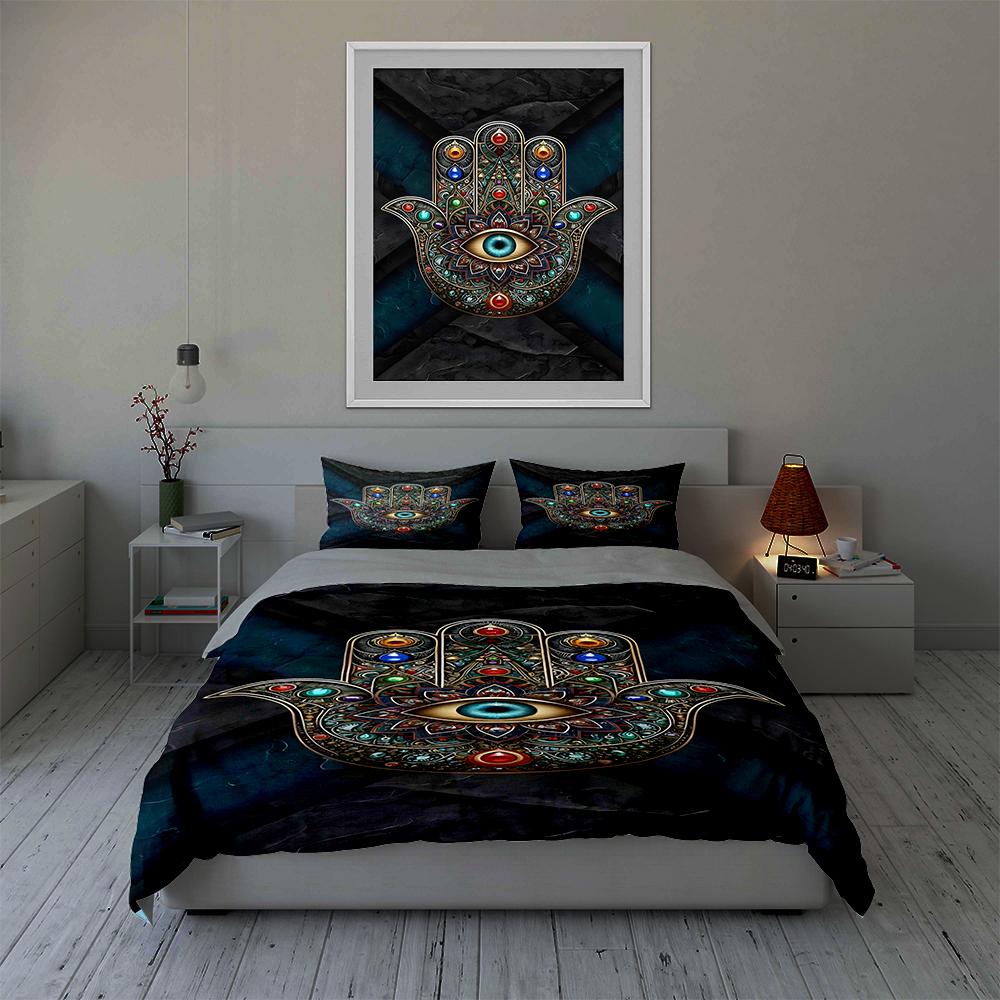 Colorful Hamsa Design Bedding Duvet Cover Sets Duvet Covers Pillowcases Gifts (1 * Duvet Cover 2 * Pillowcases, Without Duvet Insert)