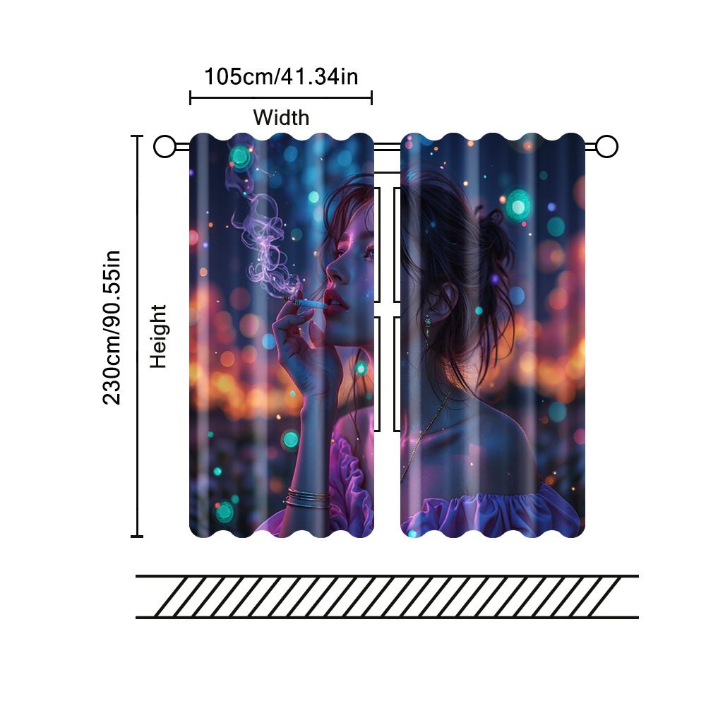 2 pcs, filtering curtains (excluding rods, non-movable, without batteries) Anime Girl for use in bedrooms and living rooms