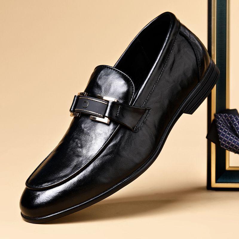 2025 Men's Summer Leather Slip-On Loafers: Soft, Breathable, Deodorant, Low-Cut Shoes for Business & Casual Wear