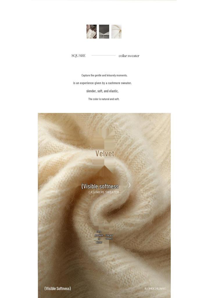 Women's Half-High Collar Slimming Cashmere Wool Sweater - Solid Color, Warm Autumn and Winter Base Layer.