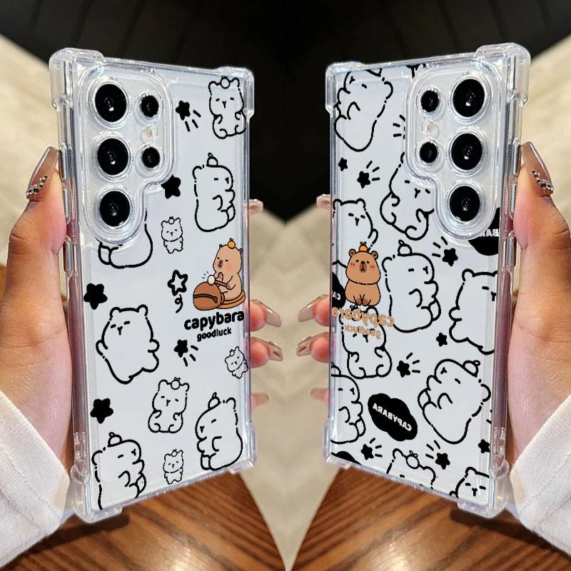 Phone Case For Samsung Galaxy S25 FE S24 S23 S22 S21 Ultra S20 Plus Note 20 10 S25FE Clear Shockproof Cover Cute Little Capybara