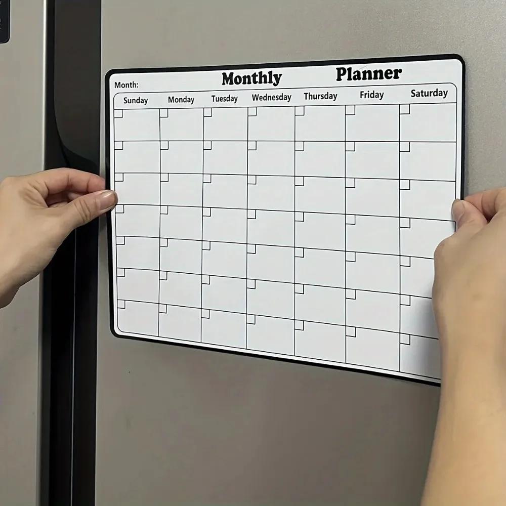 Magnetic Refrigerator Dry Erase Calendar - Monthly Planner Whiteboard, Record Message Board & Memo Pad, Fridge Magnets