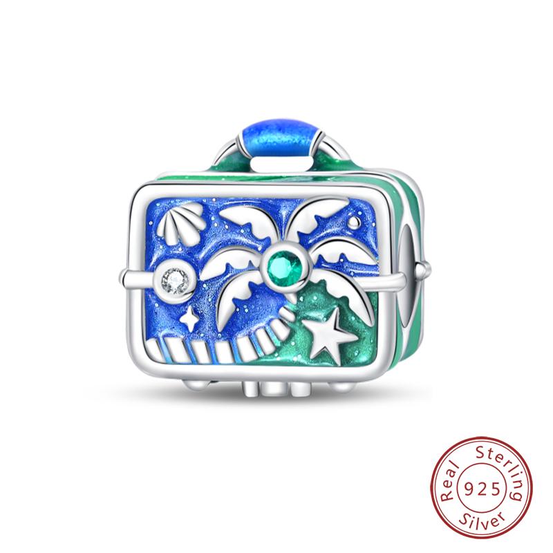 Copper Fashion Colorful Travel Luggage Charms Beads Fit Qikaola Original Bracelets Diy Anniversary Jewelry For Wome