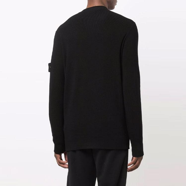 STONE ISLAND Logo Patch Crew Neck Long Sleeve Solid Pullover Sweater Men Sweater Black 7515560C2-V0029