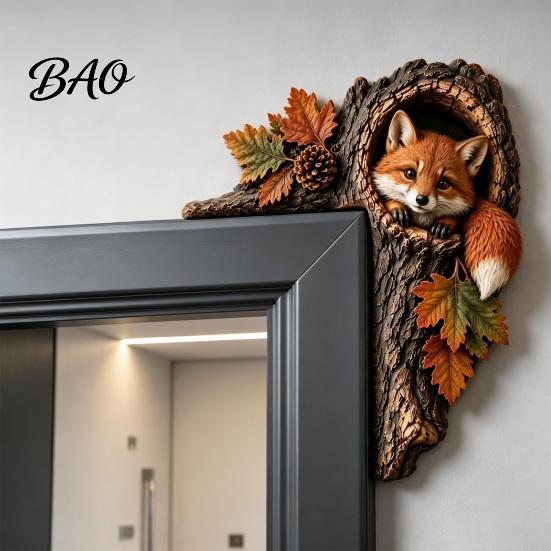 Rustic Tree Hole Wall Art Chipmunk Hollow Door Topper, Woodland Animal Frame Decoration, 3D Wood Cute Forest Creature Sculpture Corner for Farmhouse