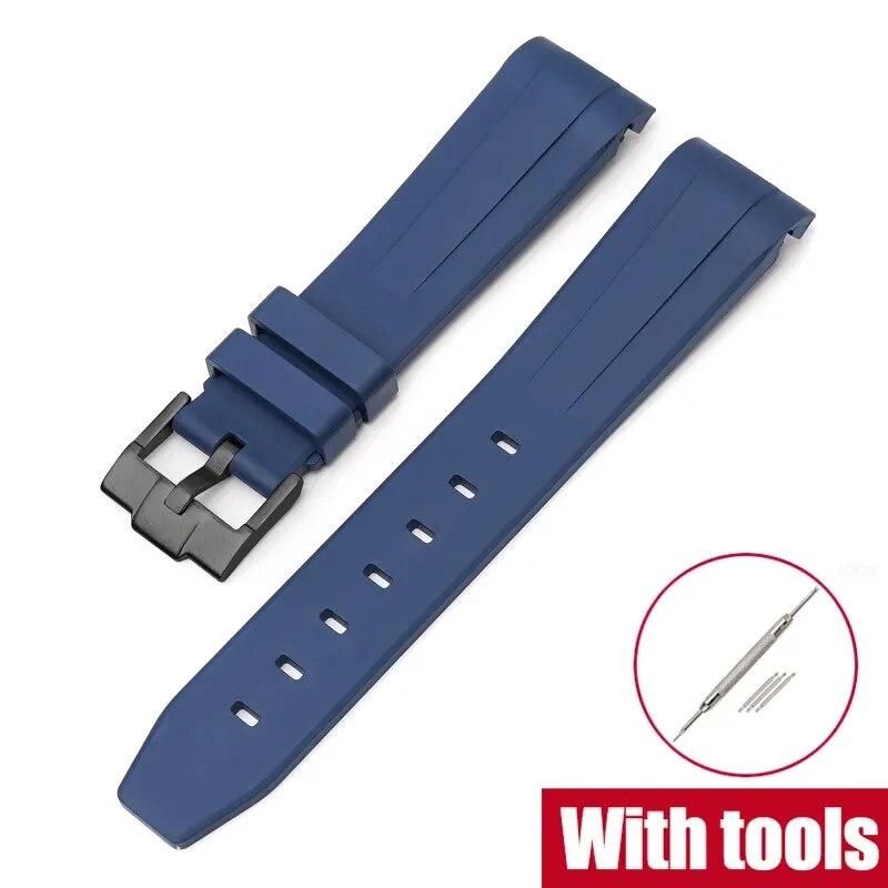 20mm Fluoro Rubber Strap for Rolex Daytona Curved End Sport Waterproof FKM Watch Band for Omega X Swatch Moonswatch with Tools