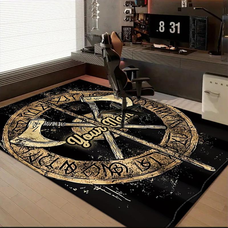 1PC Custom Name Axes Shield Theme Floor Mat Ideal for Living Room, Game Rooms, Office, Bedroom,Floor Mat Playful Design