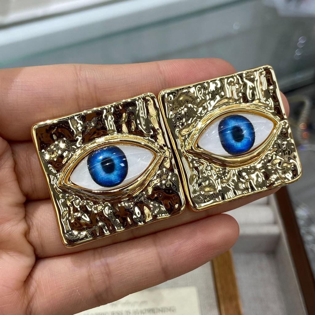 Retro Styl Plisowana Faktura Kwadratowe Kolczyki Spersonalizowane Przesada Niebieskie Oko Diabła Kolczyki Studs Modne Akcesoria