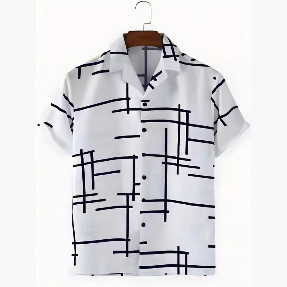 New Fashionable Striped Printed Men's Casual Short Sleeved Striped Top Summer Shirt