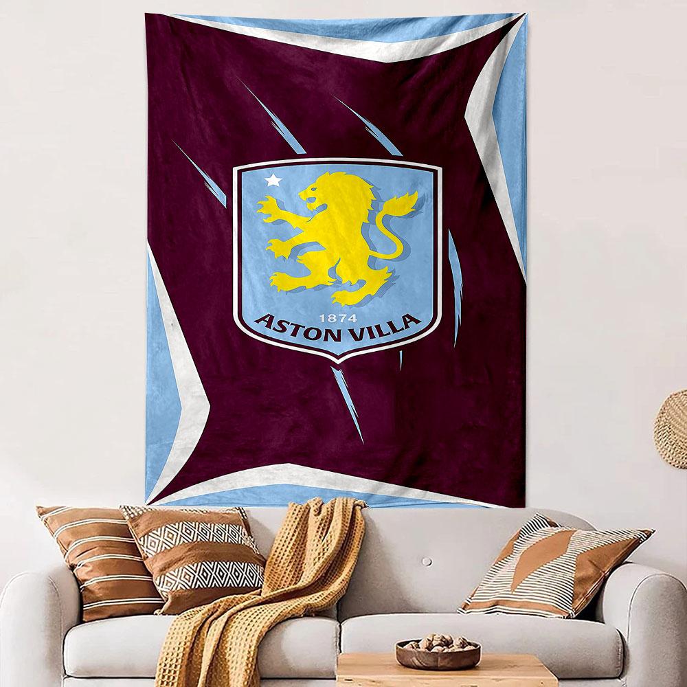 Aston Villa Football Club Crest Wall Tapestry Golden Lion Light Blue Shield Claret Decor for Fan Bedroom Man Cave Gift