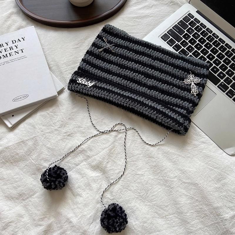 

Adorable Cat Ear Knit Hat Autumn Winter Warm Wool Beanie Striped Cap Purple Green Gray Crosses