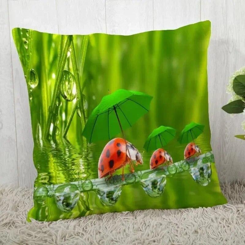 Natural ladybug pattern pillowcase home room decoration office chair living room sofa cushion cover peach skin pillowcase