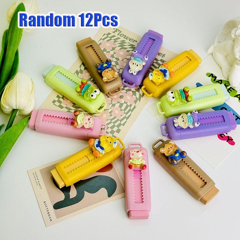

12 Pcs Cute Retractable Erasers for Pencils, Fun Cartoon Classroom Supplies Gift Replaceable Core Correction Tool Student Stationery Gift 12Pcs