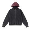 Mens Winter Oversized Hooded Sweatshirt With Washed Plaid Print Loose Fit Streetwear