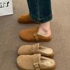 Thick-soled fluffy Birkenstock half-slippers, winter new one-pedal lazy shoes, velvet cotton slippers