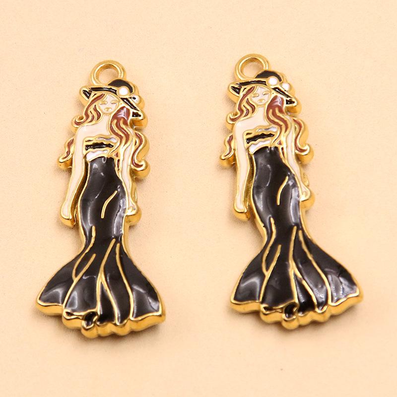Gold-Enamel Double-Sided Stainless Steel Pendant with French-Style Beauty Accessories Design