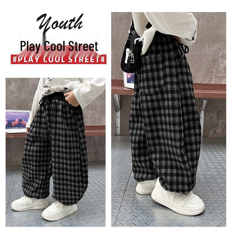 Boys' Korean-Style Loose Plaid Pants - Versatile, Fashionable Spring/Autumn Long Pants for Small To Medium Children (2025)
