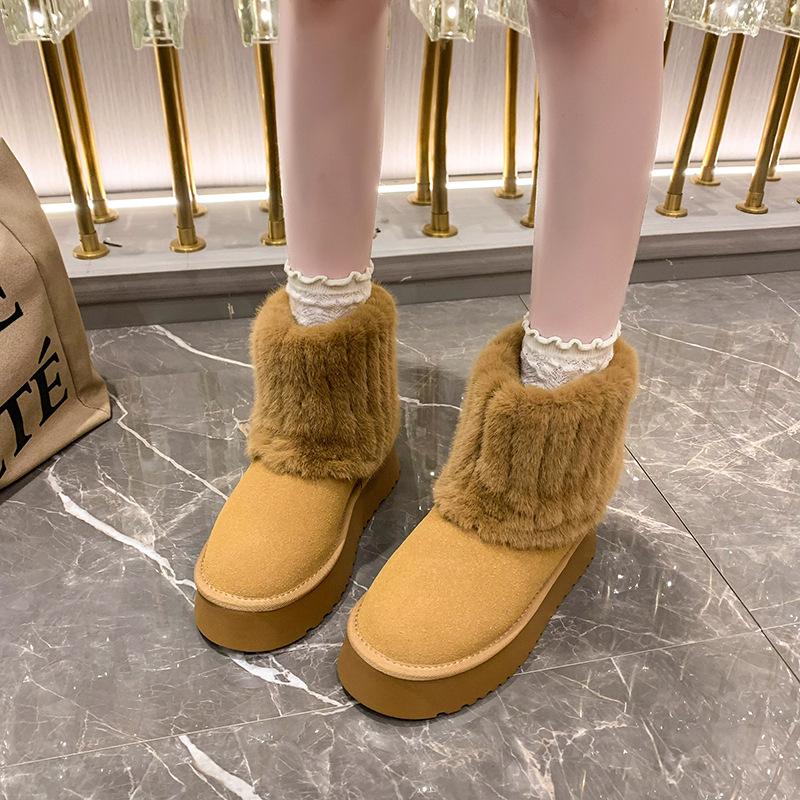 

Fashion 2024 Winter New Large Cotton Shoes with Thickened Short Tube Thick Bottom Warm Snow Boots Women Fur Integrated Women Shoes 40 жёлтый