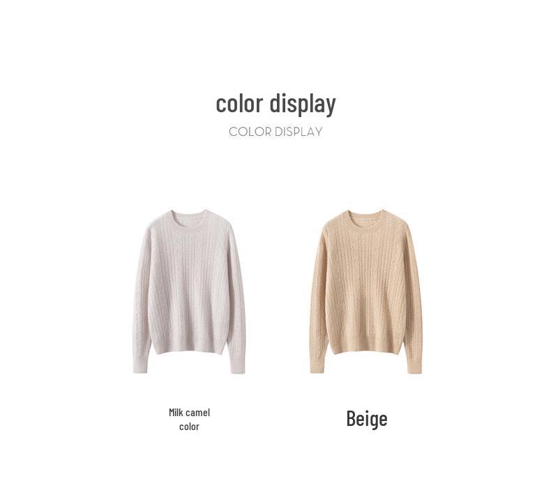 Women's Cable Knit Cashmere Sweater - Round Neck, Soft Pullover, Loose Fit, Perfect for Autumn & Winter.