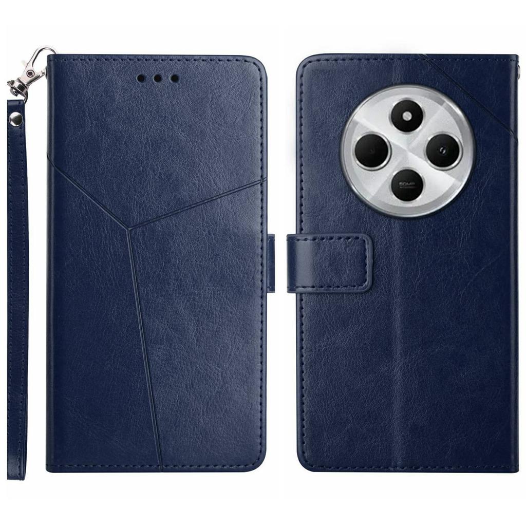 For Xiaomi Poco C75 4G/Redmi 14R 5G/14C 4G Case with Wrist Strap Y Shaped Lines Imprint Leather Phone Cover