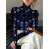 Women's Printed Cheongsam Collar Slim-fitting Long-sleeved T-shirt, Elegant Long-sleeved Bottoming Shirt, Spring and Autumn Women's Clothing