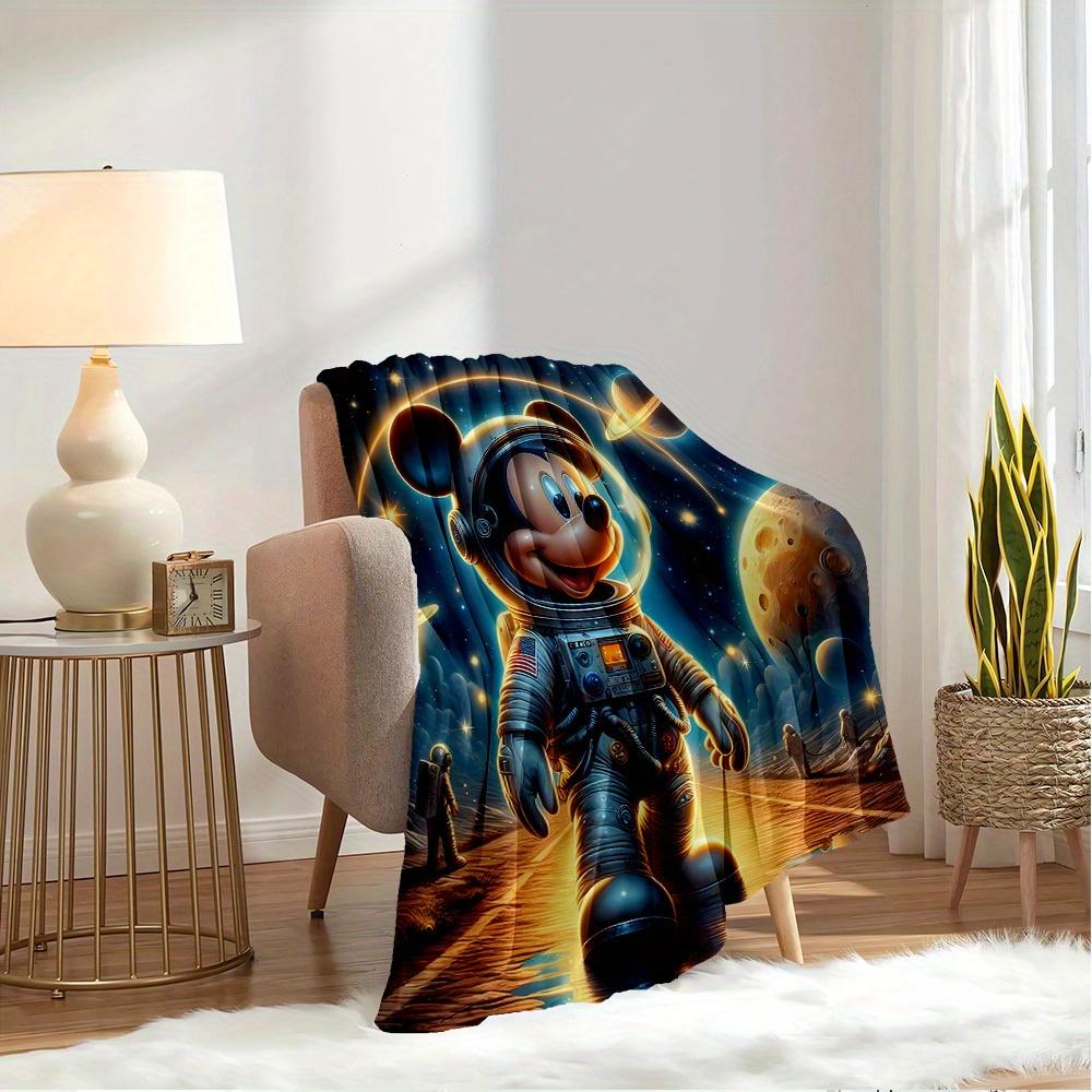 1pc Flannel Space Adventure Mickey Astronaut Pattern Bed Throw Blanket, Suitable for Sofa Blanket, Unique Gift Choice