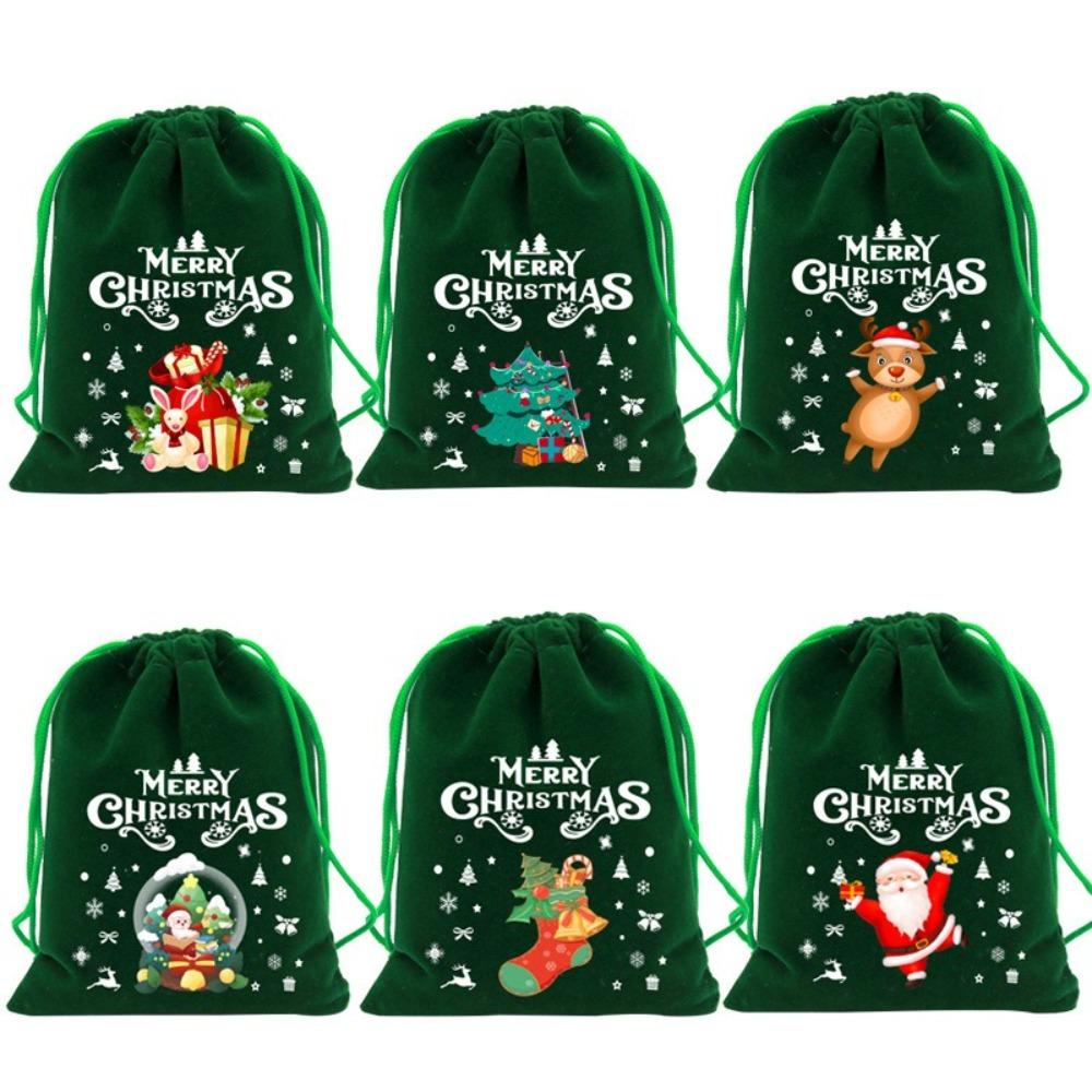 5PCS Green Christmas Velvet Bags Bracelet Jewelry Storage Jewelry Packaging Bag  For Christmas
