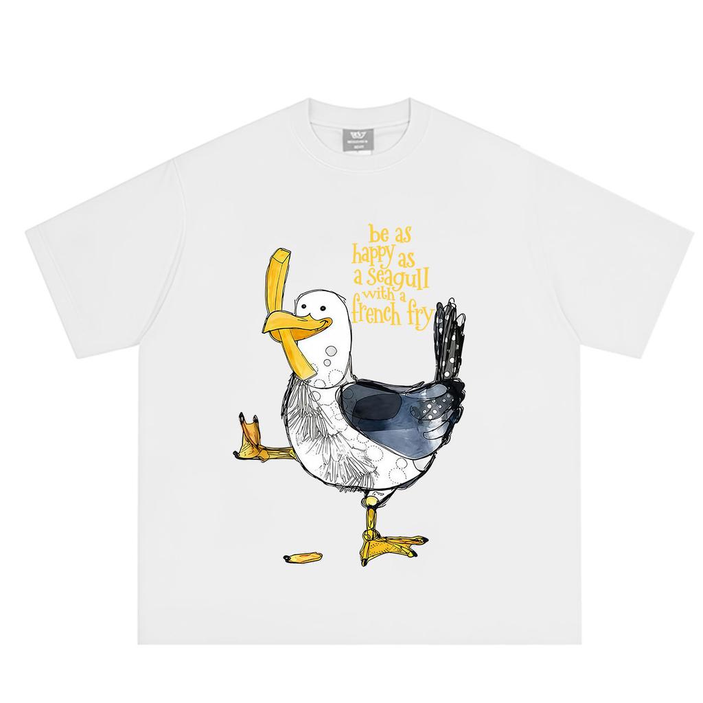 Be As Happy With A French Fry Funny Seagull Meme Tshirt Unisex Unisex Fashion Tshirt Shortsleeved Loose Casual Cotton Tshirts
