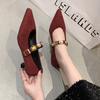 2025 Spring and Autumn New French Pointed Head Temperament Low Heel with Skirt Design Versatile Wine Glass and Single Shoes