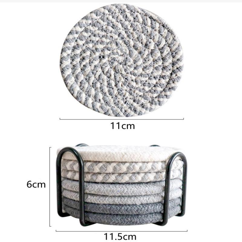 8 Pieces Cotton Rope Woven Placemats With Stand Insulation Pads For Drinks Woven Coaster Set Home Decoration
