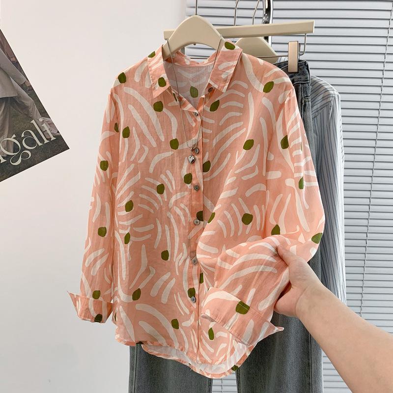 

Весна Осень Отложной Воротник Принт Рубашка Женская Длинный Рукав Темперамент Пуговицы Блузка Женский Кардиган Топ M розовый