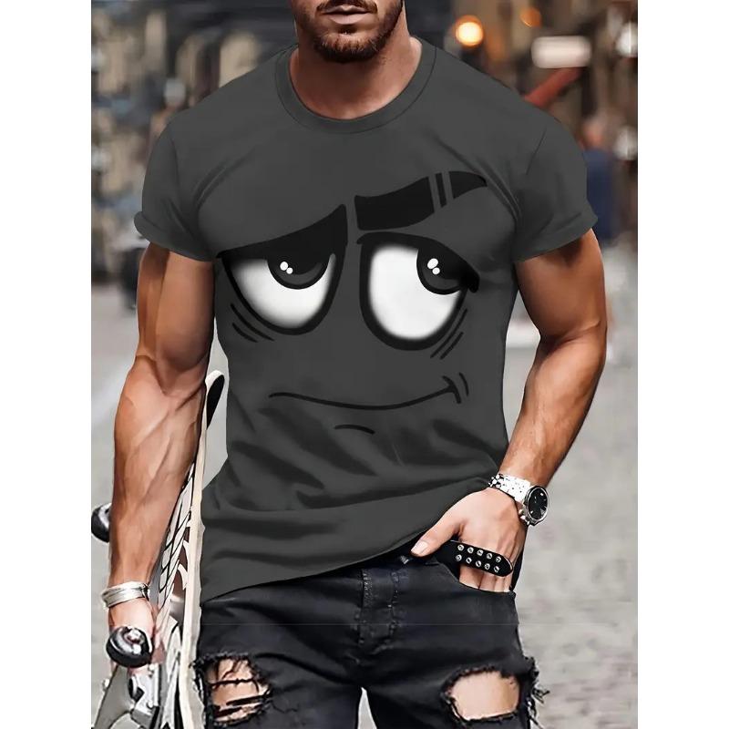 Summer Round Neck 3D Fun Cartoon Patterns Print Top Fashionable Casual Short Sleeved Men's T-shirts
