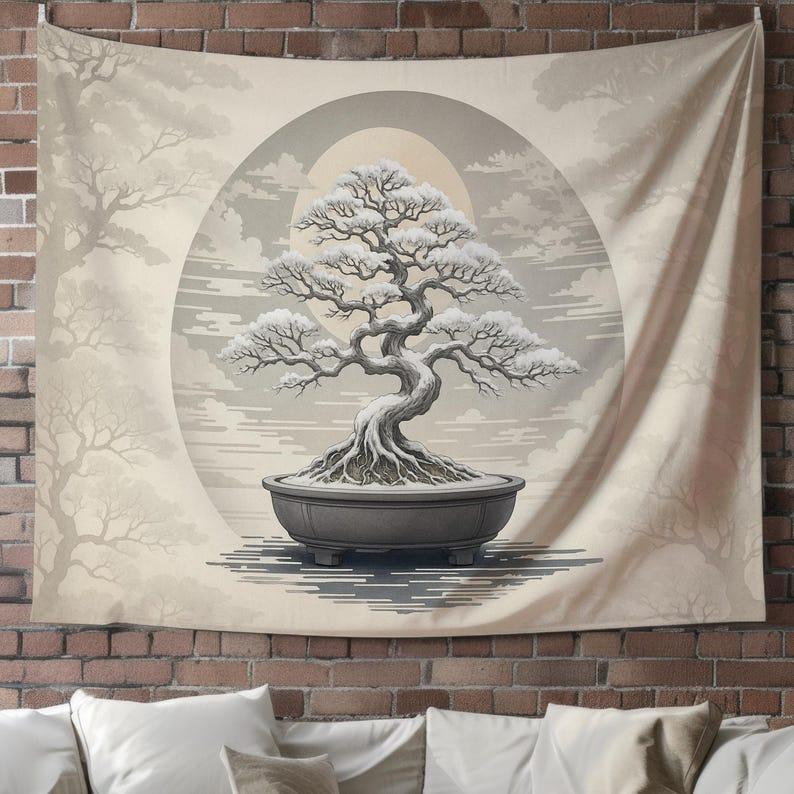 Winter Bonsai Trees tapestry 75x100 чёрный